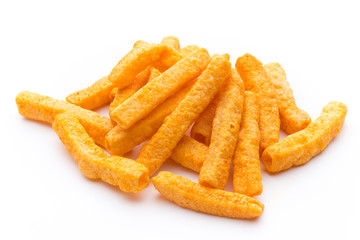 Potato fry on white isolated background.