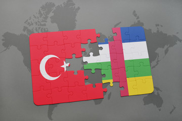 puzzle with the national flag of turkey and central african republic on a world map