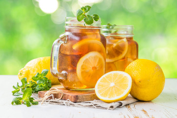 Iced tea in glass jars