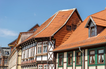 Fototapeta na wymiar half-timbered houses / Half-timbered houses in Wernigerode old town