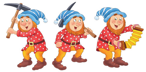 Snow White and the seven dwarfs. Fairy tale. A cute dwarf. Illustration for children. Coloring page