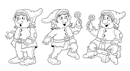Snow White and the seven dwarfs. Fairy tale. A cute dwarf. Illustration for children. Coloring page