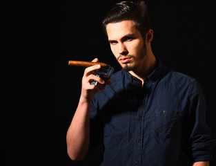 serious bearded man with whisky