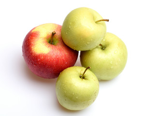 red and green apple fruit isolated on white