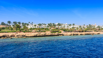 Fototapeta premium View of the beach from the sea, Sharm El Sheikh.