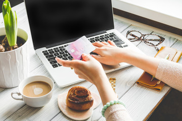 concept girl online shopping with laptop mock up