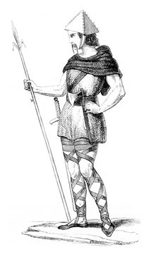 Soldier under Charles Martel, of after Montlucon, vintage engrav