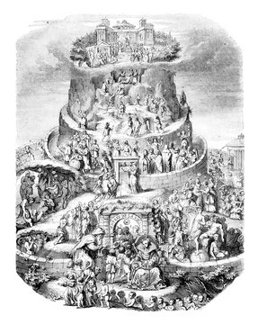 Table of Life, designed by Merian, vintage engraving.