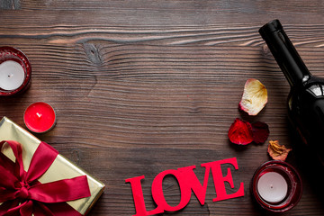 concept Valentine Day love wooden background top view mock up