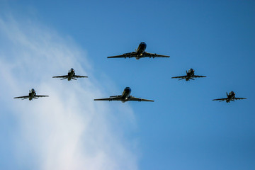 Planes flying in formation at air show