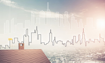 Concept of real estate and construction with drawn silhouette on