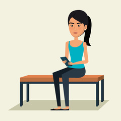 young woman using smartphone avatar character vector illustration design