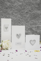 Wedding congratulation cards on a White tablecloth