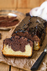 Chocolate loaf marble cake with chocolate glazing