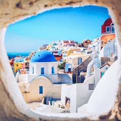 Santorini Romantic Island Greece City View - obrazy, fototapety, plakaty