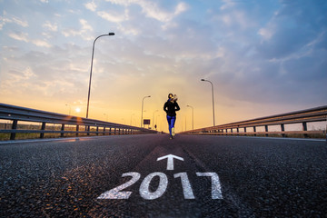 Woman running in new year 2017