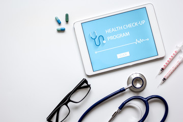 concept time health check up on white background top view