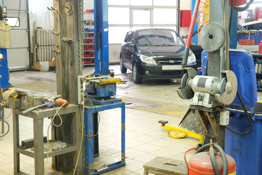Interior of a car repair station