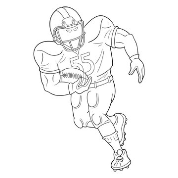recommend clip art: American football player with a ball. Black and white illustration of running back on the run