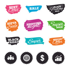 Business signs. Graph chart and globe icons.