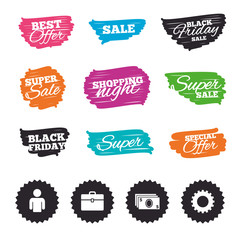 Businessman signs. Human and cash money icons.