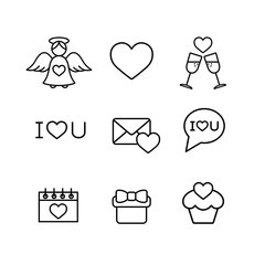 valentine day love wedding line icons set black on white