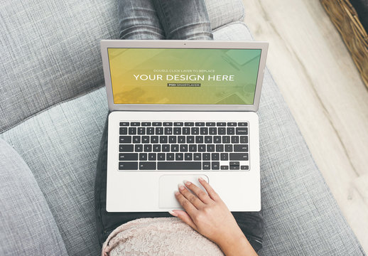 Top View of Laptop User on Couch Mockup