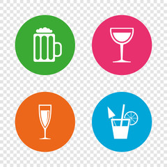 Alcoholic drinks signs. Champagne, beer icons.