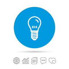 Light bulb icon. Lamp E14 screw socket symbol.