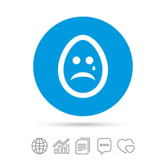 Sad egg face with tear sign icon. Crying symbol.