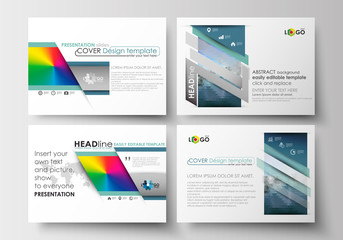 Set of business templates for presentation slides. Easy editable layouts in flat design. Abstract triangles, blue triangular background, modern colorful polygonal vector.