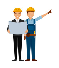 engineer and construction worker cartoon icon over white background. colorful design. vector illustration