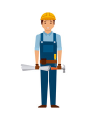construction worker cartoon icon over white background. colorful design. vector illustration