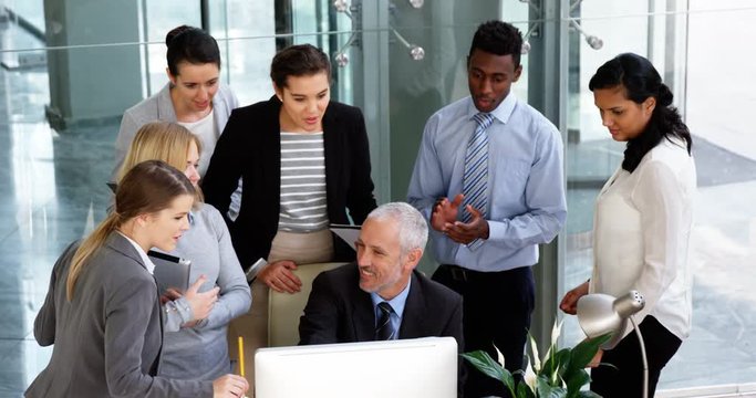 Group of business people appreciating their colleagues works in office 4k