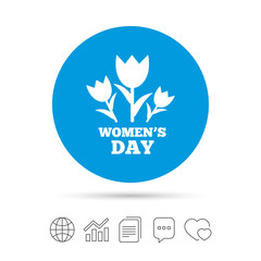 8 March Women's Day sign icon. Flowers symbol.