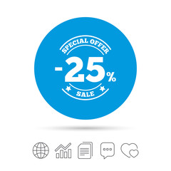 25 percent discount sign icon. Sale symbol.