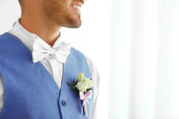 Groom on wedding day, closeup