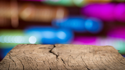 Perspective wood and blurred ligts