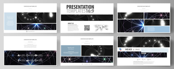 Business templates in HD format for presentation slides. Easy editable abstract vector layouts in flat design. Sacred geometry, glowing geometrical ornament. Mystical background.