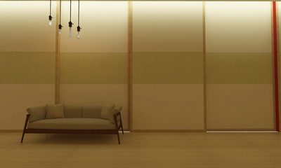 Modern living room interior with japanese style-3d rendering