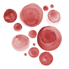 Set of watercolor burgundy, redwood, dark red circles. Watercolour round elements for logo design, banners, posters.