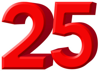 Numeral 25, twenty five, isolated on white background, 3d render