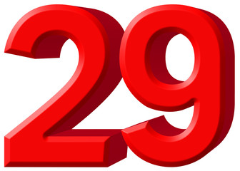 Numeral 29, twenty nine, isolated on white background, 3d render