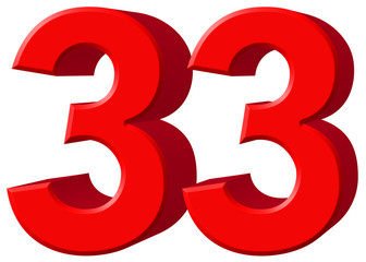 Numeral 33, thirty three, isolated on white background, 3d rende