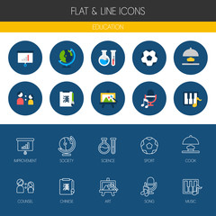 Education Flat And Line Icon Set