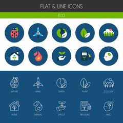 Eco Flat And Line Icon Set