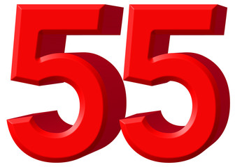 Numeral 55, fifty five, isolated on white background, 3d render