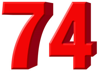 Numeral 74, seventy four, isolated on white background, 3d rende