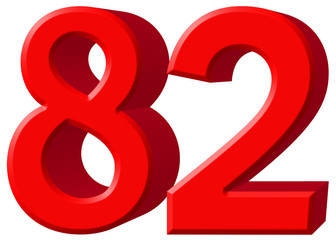Numeral 82, eighty two, isolated on white background, 3d render