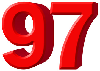 Numeral 97, ninety seven, isolated on white background, 3d rende